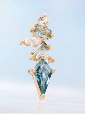 Buddha Jewelry: Mixt London Blue Topaz + CZ 14k gold threadless earring